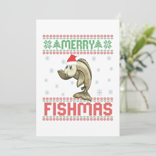 Merry Fishmas Funny Ugly KerstSweater Fish Bedankkaart (Staand voorkant)