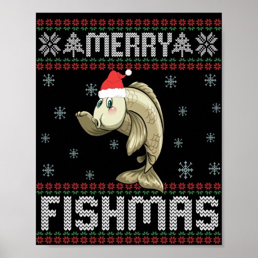 Merry Fishmas Funny Ugly KerstSweater Fish Poster (Voorkant)