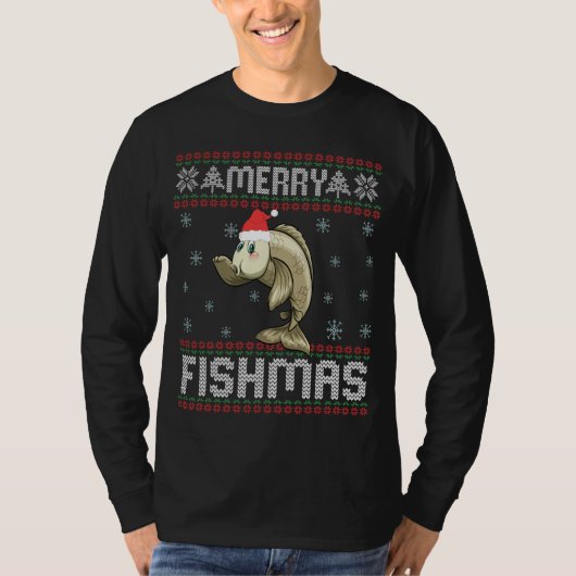 Merry Fishmas Funny Ugly KerstSweater Fish T-shirt (Voorkant)
