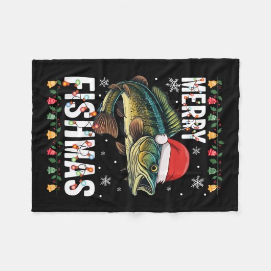 Merry Fishmas Funny Vist Kerstmis Pyjama Fishe Fleece Deken (Voorkant (Horizontaal))