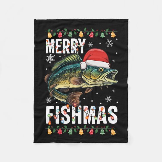 Merry Fishmas Funny Vist Kerstmis Pyjama Fishe Fleece Deken (Voorkant)