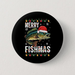 Merry Fishmas Funny Vist Kerstmis Pyjama Fishe Ronde Button 5,7 Cm