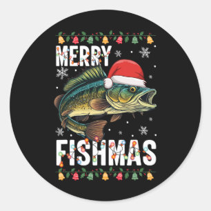 Merry Fishmas Funny Vist Kerstmis Pyjama Fishe Ronde Sticker