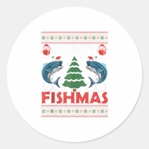 Merry Fishmas Funny Vist Kerstmis Ronde Sticker