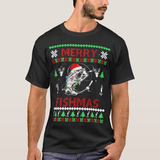 Merry Fishmas Funny Vist Kerstmis UGLY Pajama T-shirt (Voorkant)