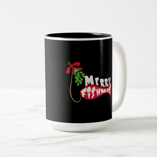 Merry Fishmas Funny Vist kerstMok Tweekleurige Koffiemok (Voorkant rechts)