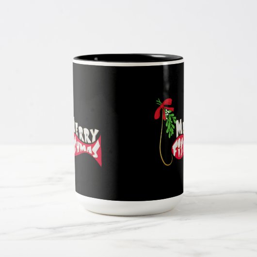 Merry Fishmas Funny Vist kerstMok Tweekleurige Koffiemok (Center)