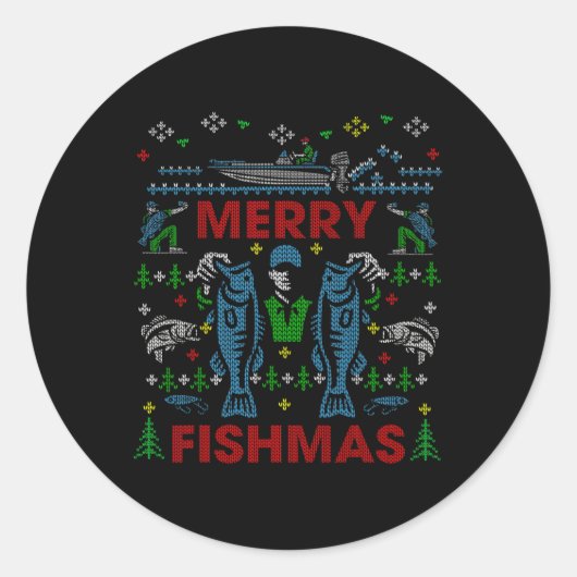 Merry Fishmas Funny Vist Ugly KerstSweater Ronde Sticker (Voorkant)