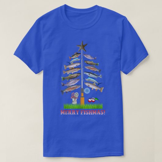 Merry Fishmas kerstboom lampjes Fish Funny Fis T-shirt (Design voorkant)