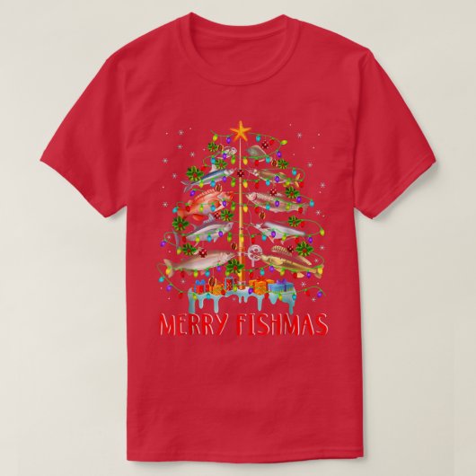Merry Fishmas kerstboomverlichting T-shirt (Design voorkant)