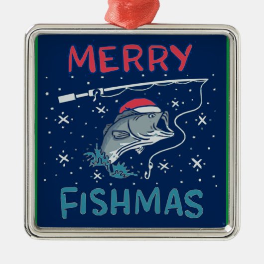 Merry Fishmas Kerstfeest Vist Metalen Ornament (Voorkant)