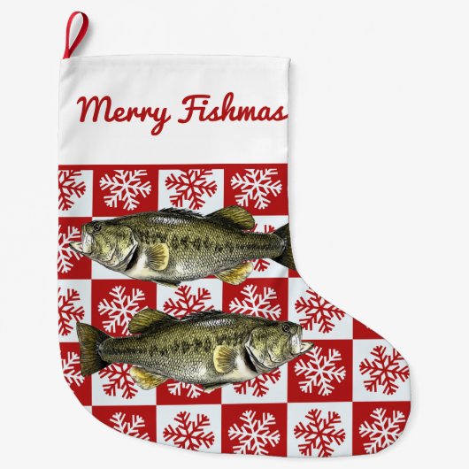 Merry Fishmas Largemouth Bass Vist Snowflake Grote Kerstsok (Voorkant)