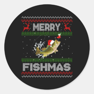 Merry Fishmas Lelijke Gevist Bass Fish Ronde Sticker