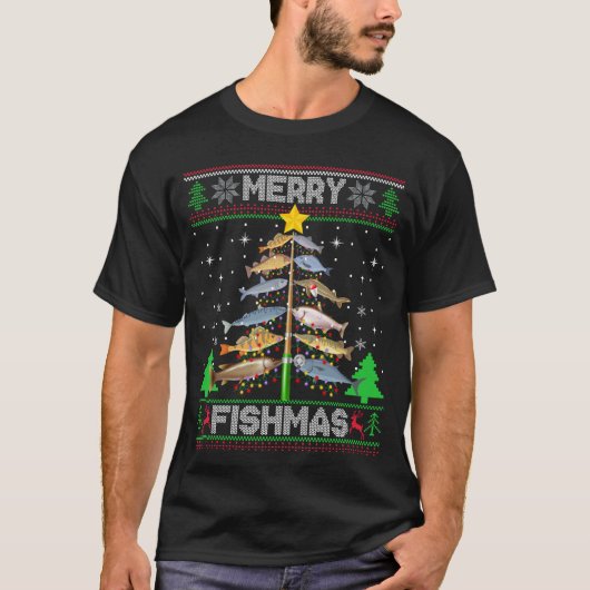 Merry Fishmas lelijke sweater vis Gevist T-shirt (Voorkant)