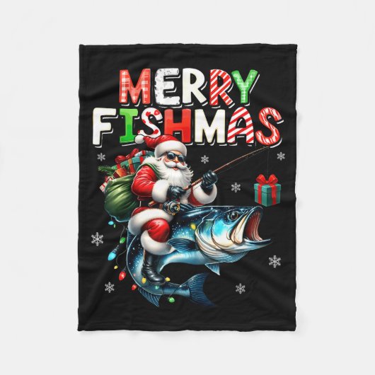 Merry Fishmas Santa Fishing Lovers Funny Fisherman Fleece Deken (Voorkant)