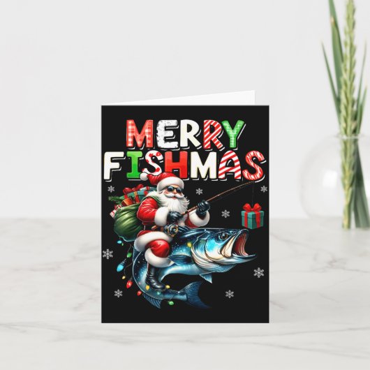 Merry Fishmas Santa Fishing Lovers Funny Fisherman Kaart (Voorkant)
