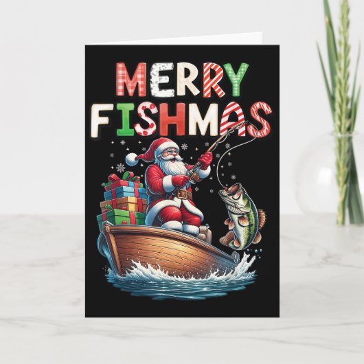 Merry Fishmas Santa Fishing Lovers Funny Fisherman Kaart (Voorkant)