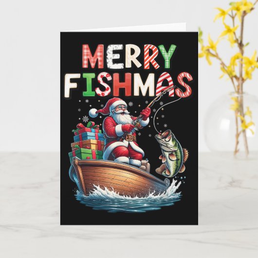 Merry Fishmas Santa Fishing Lovers Funny Fisherman Kaart (Gele Bloem)