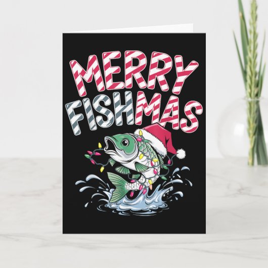 Merry Fishmas Santa Fishing Lovers Funny Fisherman Kaart (Voorkant)