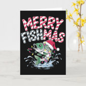 Merry Fishmas Santa Fishing Lovers Funny Fisherman Kaart (Gele Bloem)