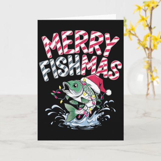 Merry Fishmas Santa Fishing Lovers Funny Fisherman Kaart (Gele Bloem)