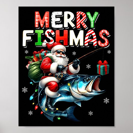 Merry Fishmas Santa Fishing Lovers Funny Fisherman Poster (Voorkant)