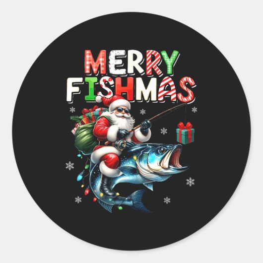 Merry Fishmas Santa Fishing Lovers Funny Fisherman Ronde Sticker (Voorkant)
