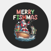 Merry Fishmas Santa Fishing Lovers Funny Fisherman Ronde Sticker (Voorkant)