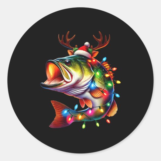 Merry Fishmas Santa Fishing Lovers Funny Fisherman Ronde Sticker (Voorkant)