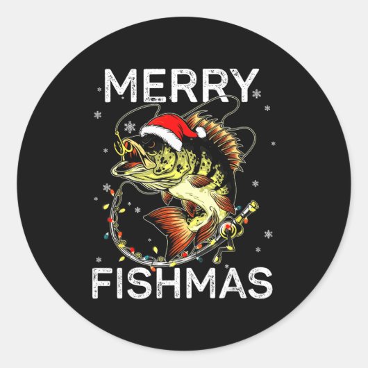 Merry Fishmas Santa Fishing Lovers Funny Fisherman Ronde Sticker (Voorkant)