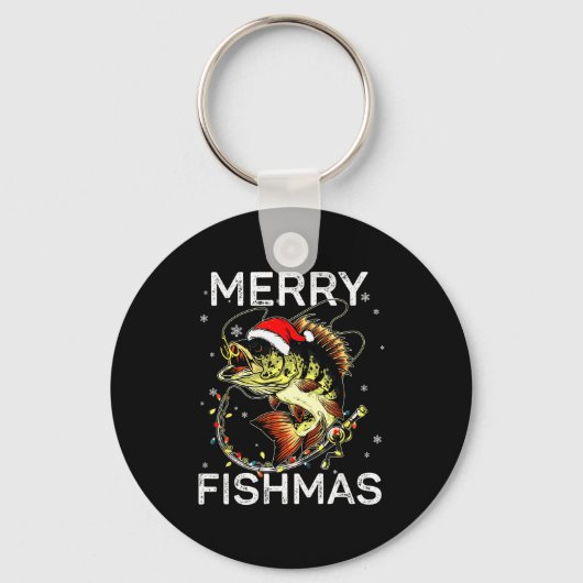 Merry Fishmas Santa Fishing Lovers Funny Fisherman Sleutelhanger (Voorkant)