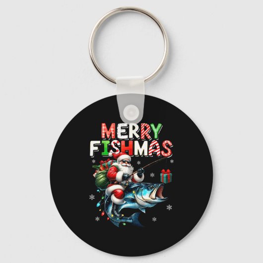 Merry Fishmas Santa Fishing Lovers Funny Fisherman Sleutelhanger (Voorkant)