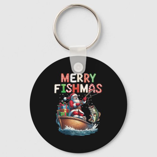 Merry Fishmas Santa Fishing Lovers Funny Fisherman Sleutelhanger (Voorkant)