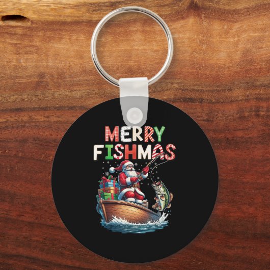 Merry Fishmas Santa Fishing Lovers Funny Fisherman Sleutelhanger (Voorkant)