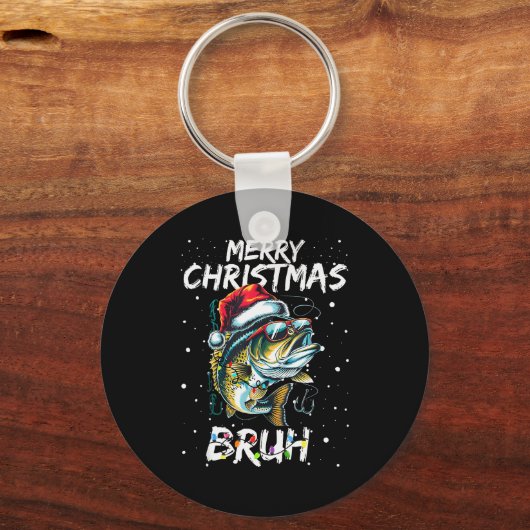 Merry Fishmas Santa Fishing Lovers Funny Fisherman Sleutelhanger (Voorkant)