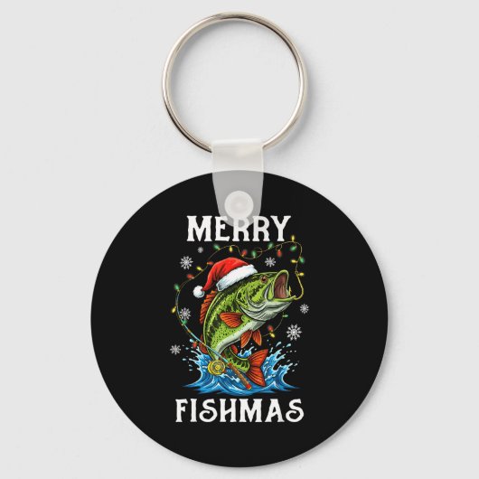 Merry Fishmas Santa Fishing Lovers Funny Fisherman Sleutelhanger (Voorkant)