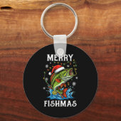 Merry Fishmas Santa Fishing Lovers Funny Fisherman Sleutelhanger (Voorkant)