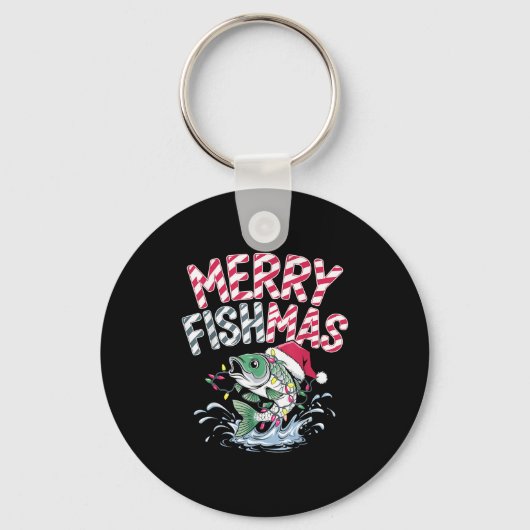 Merry Fishmas Santa Fishing Lovers Funny Fisherman Sleutelhanger (Voorkant)