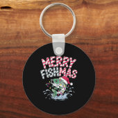 Merry Fishmas Santa Fishing Lovers Funny Fisherman Sleutelhanger (Voorkant)