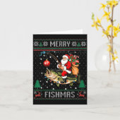 Merry Fishmas Santa Riding B Fish Christmas Ugly S Kaart (Gele Bloem)