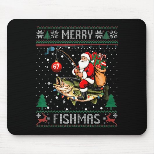 Merry Fishmas Santa Riding B Fish Christmas Ugly S Muismat (Voorkant)