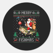Merry Fishmas Santa Riding B Fish Christmas Ugly S Ronde Sticker (Voorkant)