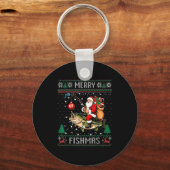 Merry Fishmas Santa Riding B Fish Christmas Ugly S Sleutelhanger (Voorkant)