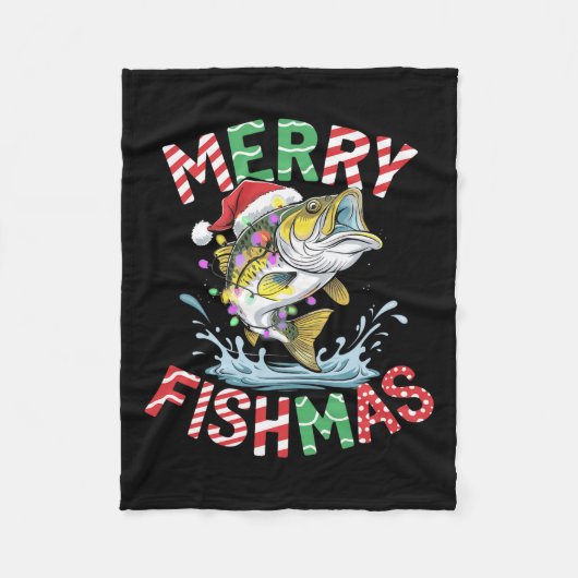 Merry Fishmas Santa Vist Grappige Visser Christus Fleece Deken (Voorkant)