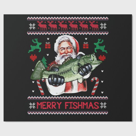Merry Fishmas Santa Vist UgandekersSweater Cadeaupapier (Vlak)