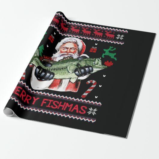 Merry Fishmas Santa Vist UgandekersSweater Cadeaupapier (Uitgerold)