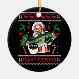 Merry Fishmas Santa Vist UgandekersSweater Keramisch Ornament