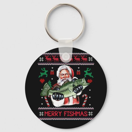 Merry Fishmas Santa Vist UgandekersSweater Sleutelhanger (Voorkant)