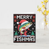 Merry Fishmas Ugly Christmas Sweater Fishing Lover Kaart (Gele Bloem)
