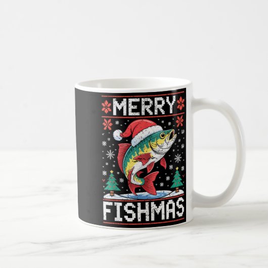 Merry Fishmas Ugly Christmas Sweater Fishing Lover Koffiemok (Rechts)